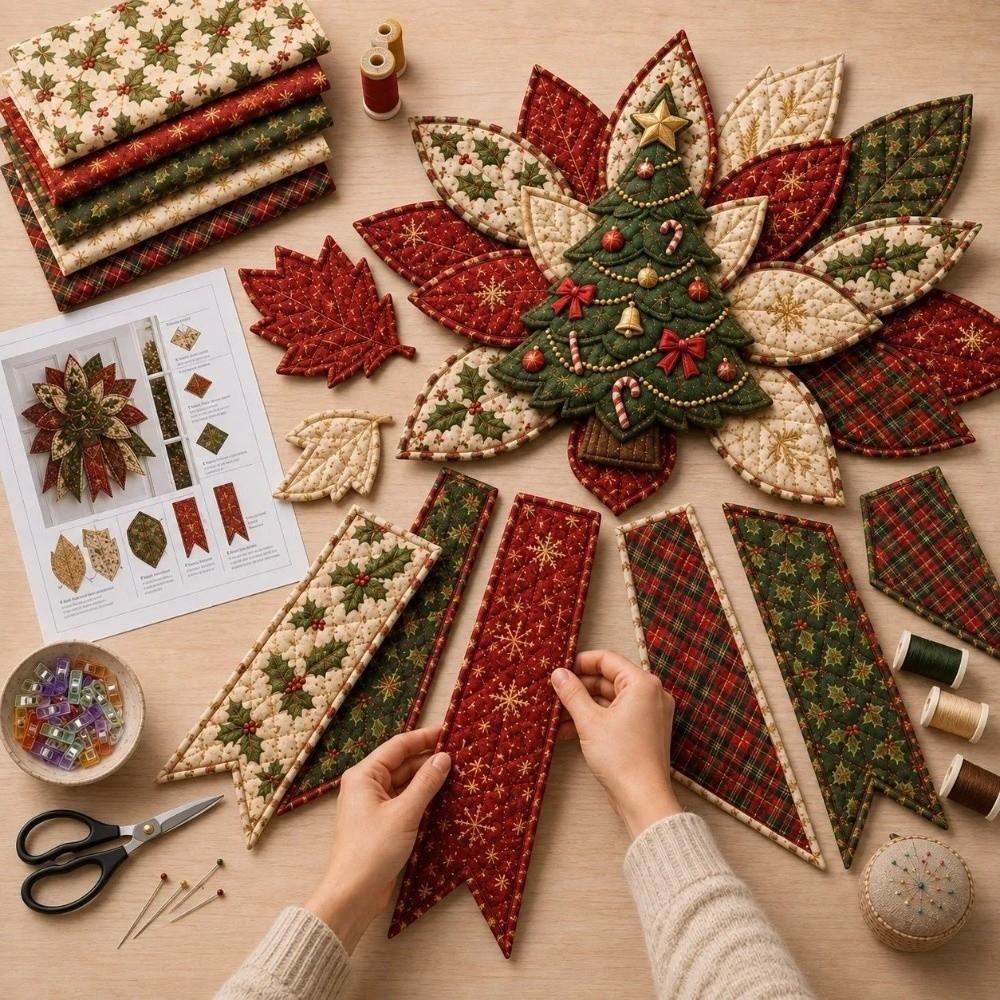 Pre-Cut Fabric Strips Patchwork Bow Sewing Set Quilted Christmas Hanging Kit Christmas Party