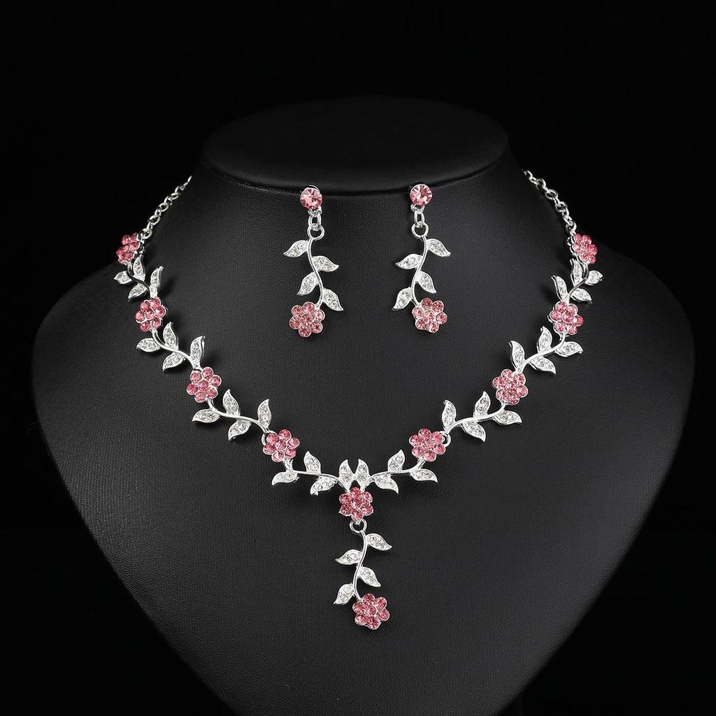 European & American Vintage Plum Blossom Necklace Set with Colored Diamonds