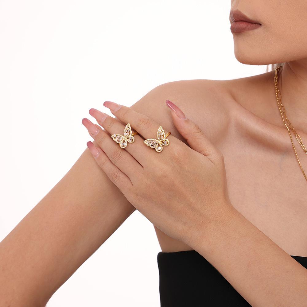 Qiong Yao Butterfly Fairy Zircon Ring: Stylish 18K Gold-Plated Copper Openable Design