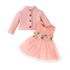 Autumn/Winter Long Sleeve Short Cardigan & Mesh Applique Dress Set with Skirt