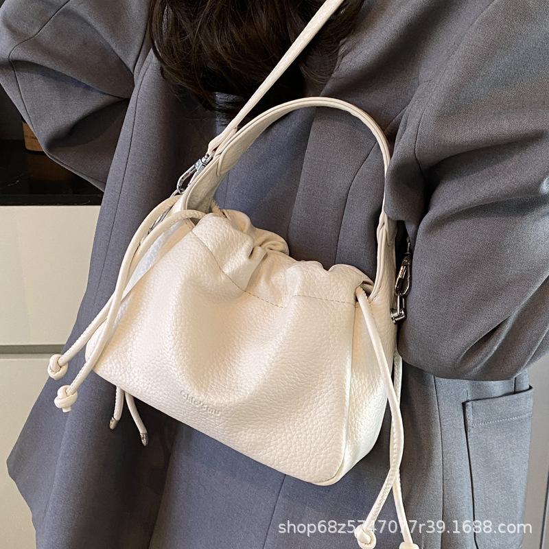Korean version ins2025 spring new women's bag niche versatile handbag drawstring high-end shoulder messenger bag