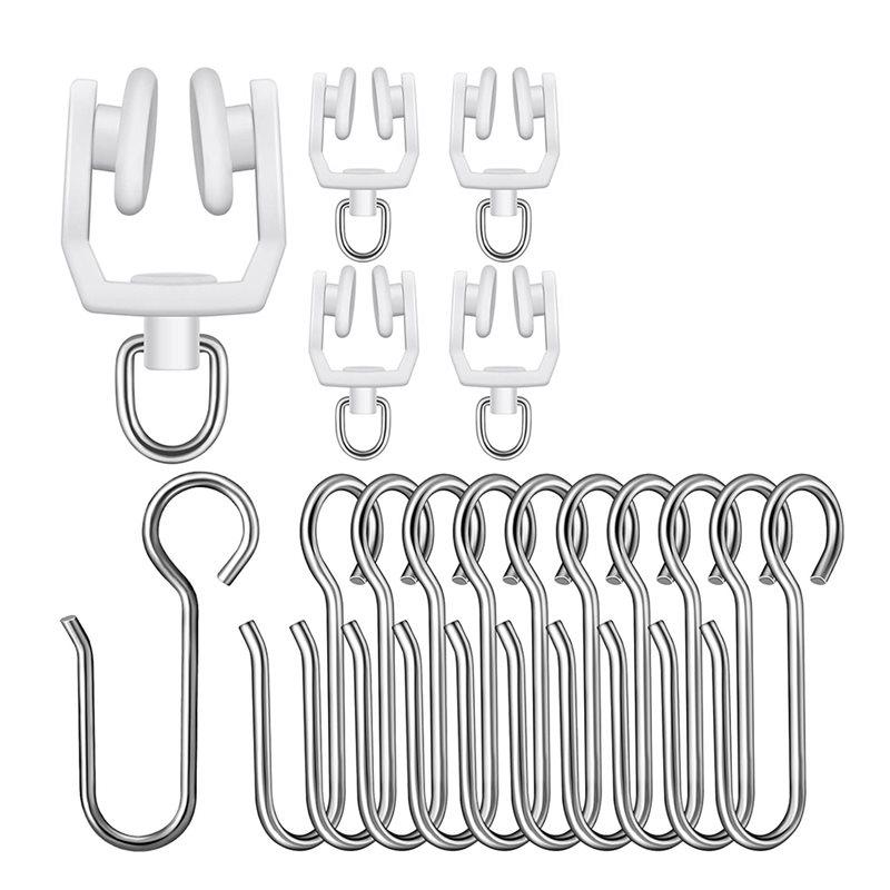 

ABWR-Shower S Hook Set 120 Pcs Curtain Track Ceiling Mount Hooks And Rollers Metal Straight Curved