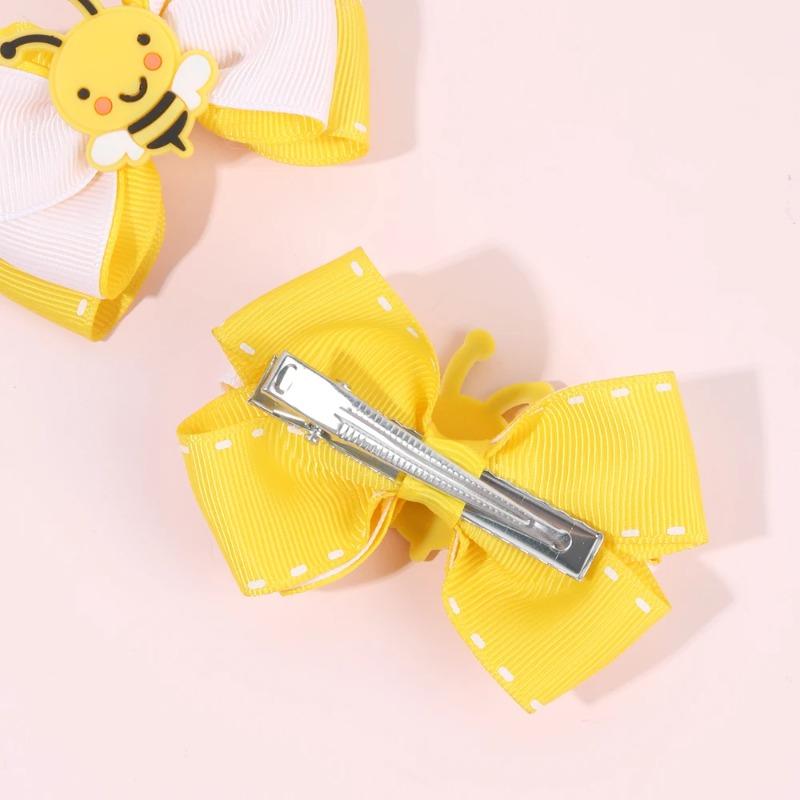 2Pcs Cartoon Bee Hair Clips Cute honeybee Ribbon Bow Kids Schools Hairpin Accessories For Children Girls Barrettes Headwear