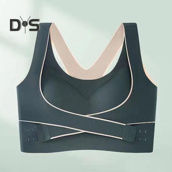 Damen-Sport-BH mit stoßfester Rückenkorrektur, elastischer Push-Up-BH mit Kreuzgurtverschluss, weich, atmungsaktiv, gepolstert, bügellos, Übergröße