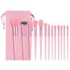 Custom Private Label Green 13-Piece Professional Face Makeup Brush Set with Angular Blush and Soft Bristles