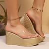 High-heeled slippers 2025 new thick-soled wedge heel transparent belt sandals women's shoes fashion high-heeled slippers foreign trade