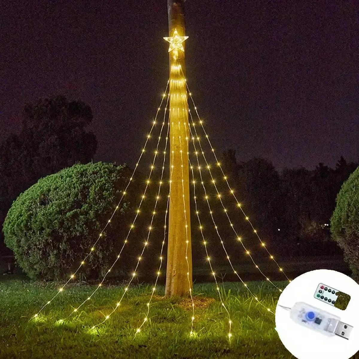 

LED Pentagram String Christmas Tree Waterfall Light Outdoor Courtyard Holiday Christmas Atmosphere Decoration Colored Light