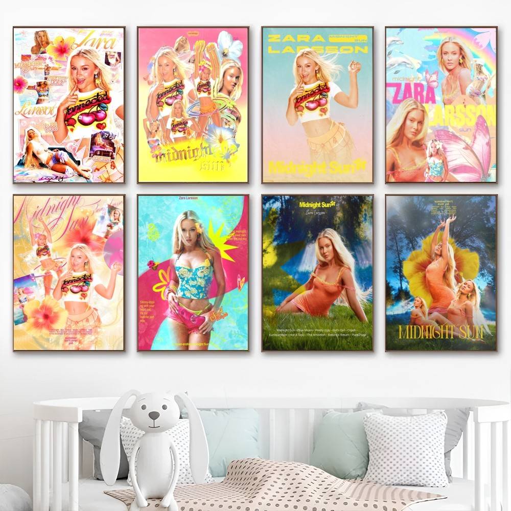 Sängerin Zara Larsson Mitternachtssonne Anime Selbstklebendes Kunstposter Ausgefallener Wandaufkleber für Wohnzimmer Bar Dekoration Dekorativ