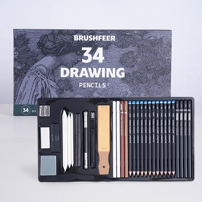 Conjunto de lápis de desenho profissional com 34 peças, kit de desenho a carvão, conjunto de lápis de madeira para pintores, estudantes de escola, materiais de arte