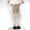 Sweet JK Girl Polka Dot Ribbon Bow Lace Tube Socks Cute Lolita Stack Socks Calf Socks