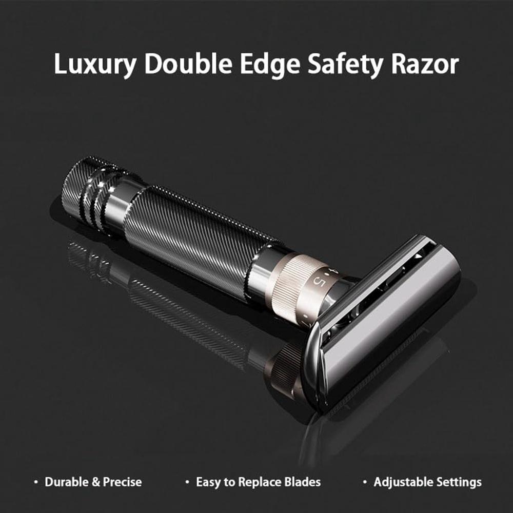 8-Speed Manual Adjustable Razor Double-Sided Safety Old-Fashioned Shaver with 10 Replacement Blades