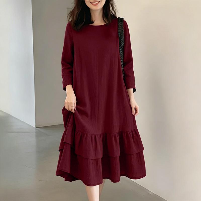 

ZANZEA Women Casual Round Neck 3/4 Sleeve Loose Ruffles Dress S красный