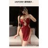 Man Want Sex Underwear Sexy Neck Water Drop Hollow High Waist Split Red New Year's Cheongsam Uniform Set 9209