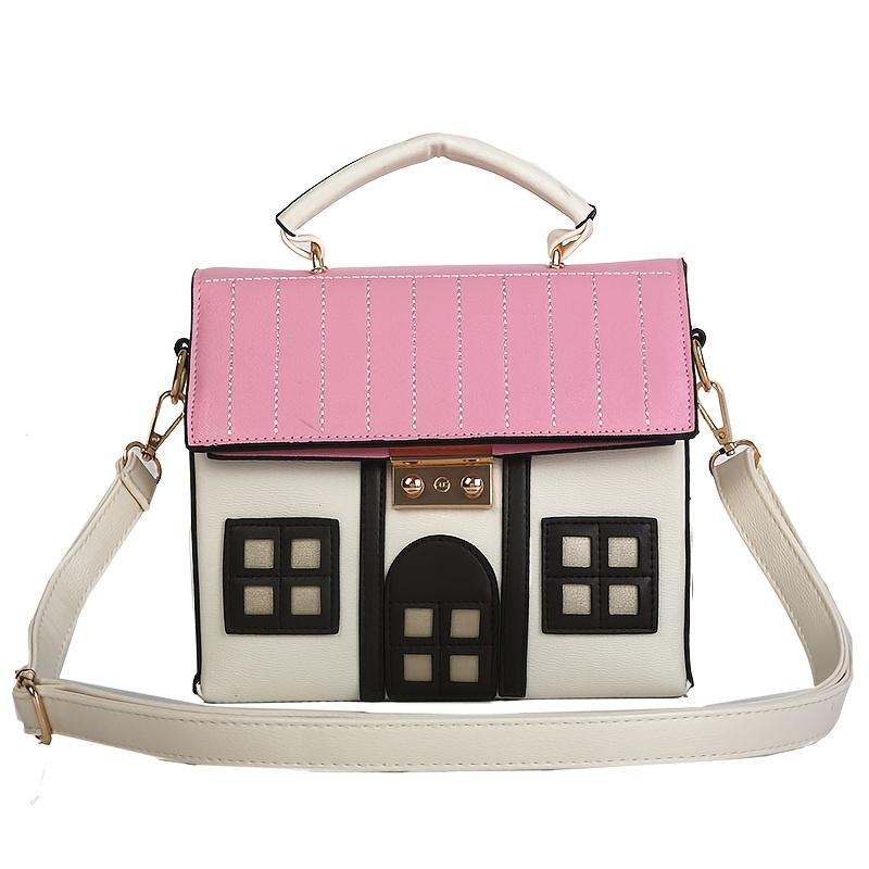 

Women Crossbody Bag A Charming House-Shaped Crossbody Bag for Women,Dates PU Material, Featuring Geometric Patterns And Durable Construction білий