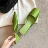 Fashion Luxury Satin Design Mules Shoes for Women Summer Sexy Square Head Strange Low Heel Slide Sandals Elegant Comfort Dress Slippers