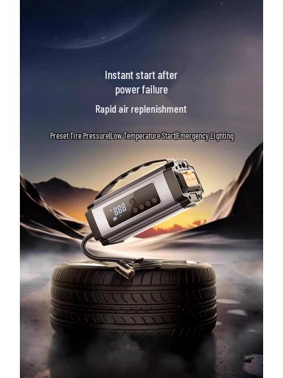 Electric Tire Inflator Pump with Pressure Gauge & Emergency Jump Starter