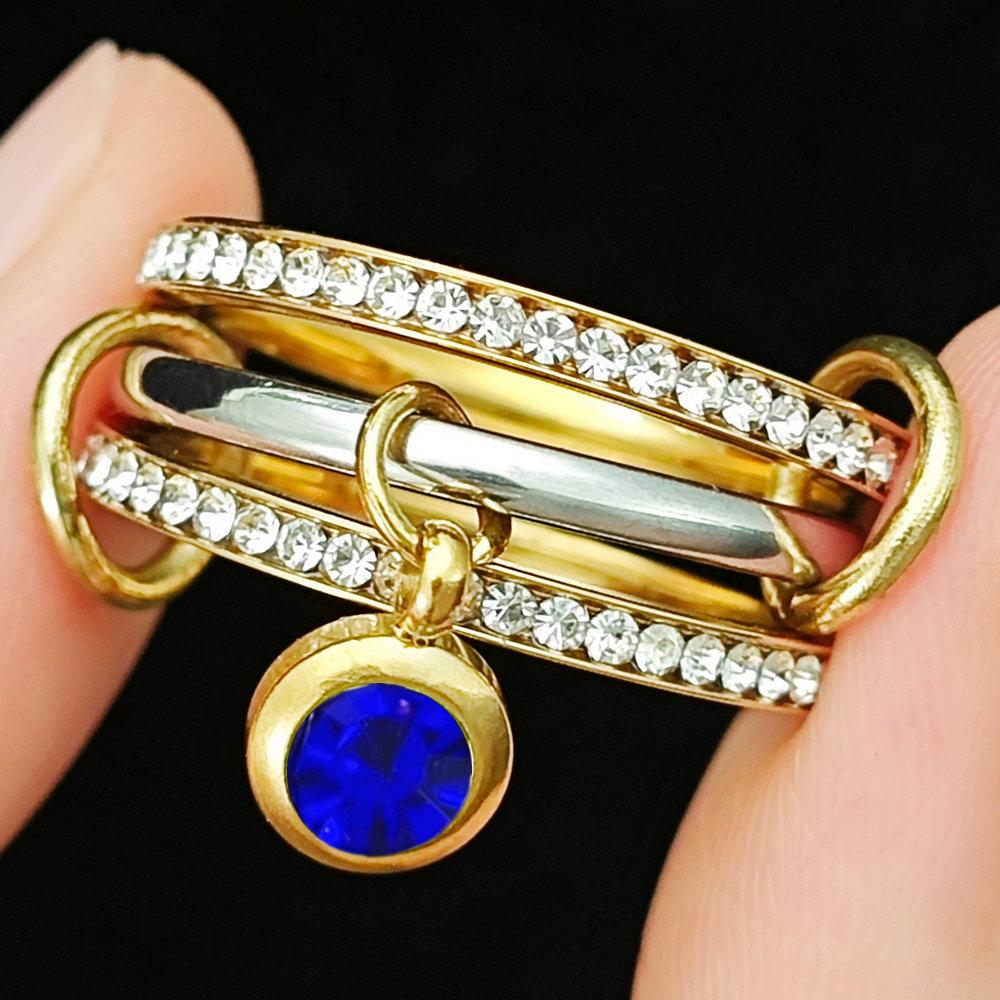 INS Trendy 12 Color Birthstone Charm Rings Stack Set Minimalist CZ Pendant Spinelli Ring For Women Girls Stainless Steel Jewelry