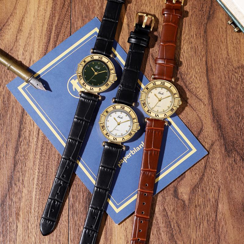 High-End Damenuhr Business Nische Stoffmuster Zifferblatt Retro Römisch Wasserdicht Lederarmband Damenmode Quarzuhren