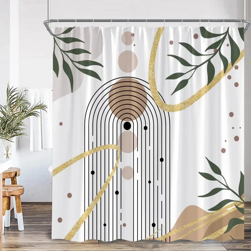 Modern Abstract Shower Curtain Medieval Tropical Leaves Greening Plants Bathroom Decoration Polyester Fabric Bathtub Curtain