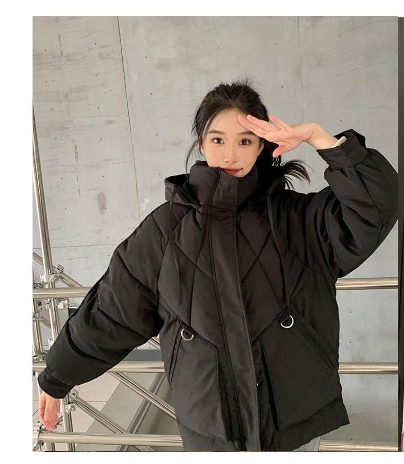 Women's Autumn and Winter Coat Thickened Hooded Short Loose Large Pocket Slim Warm Coat