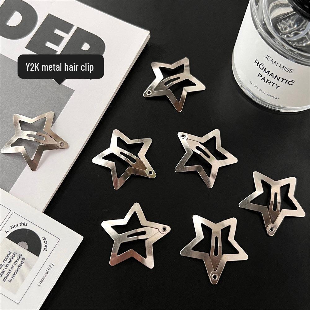 Kühltonige Stern-Haarspangen: Weiße K Silber Pentagramm Klammern – Süße, Würzig Stil Haaraccessoires für Seitenscheitel