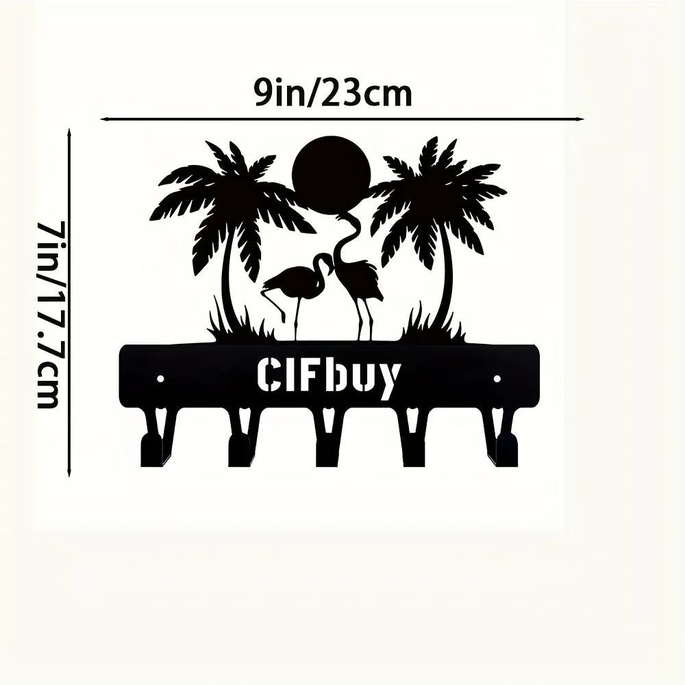 

1 шт. Металлические крючки для пальмового дерева «Фламинго» на закате — художественные декоративные аксессуары для настенного монтажа, крючок, брелок чёрный