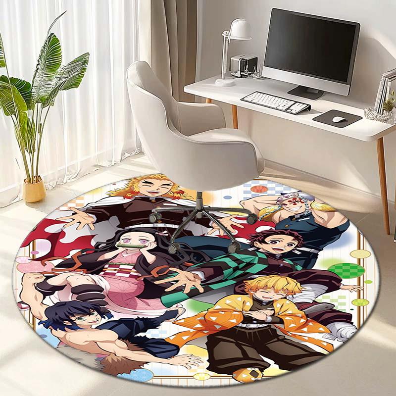 Classic Japanese-style Cartoon Demon Slayer Round Rug, Home Soft Decorative Anti-slip Yoga Mat and Chair Mat, Outdoor Floor Mat Carpet K13