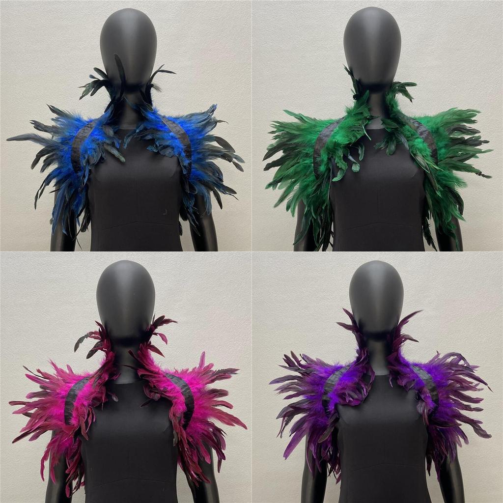 Feather Shawl Cape Costume Cloak With Faux Fur For Performance And Dance Shows