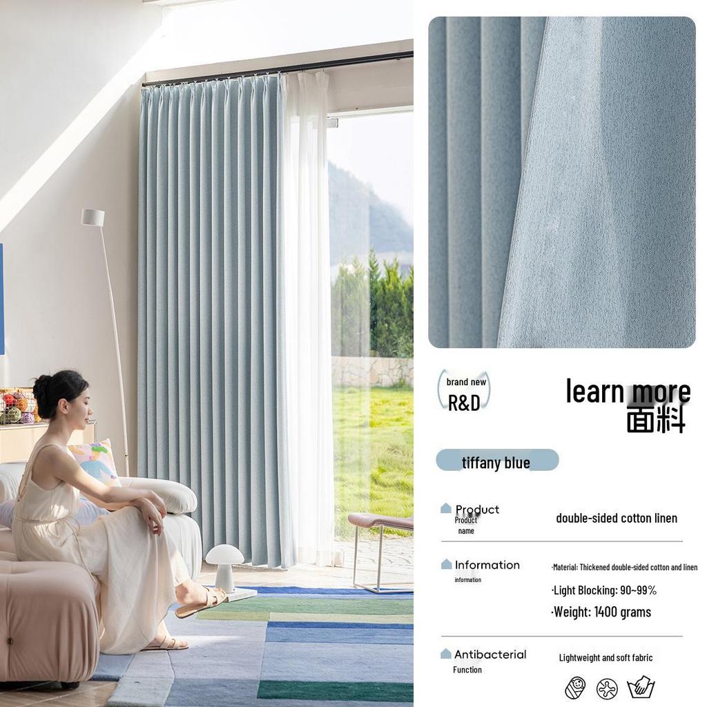 Elegant Double-Sided Cotton Linen Light-Blocking Curtains with Retro Design and Multiple Specifications