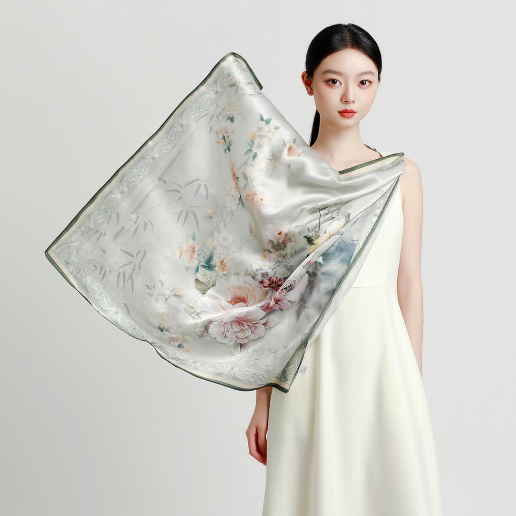 [100% Mulberry Silk] Fashionable, lightweight, soft and elegant large square scarf shawl women's versatile silk scarf