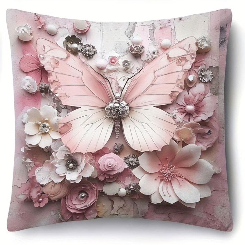Pink Butterfly Pearl Pattern Home Decor Pillowcase Living Room Sofa Polyester Cushion Cover With Zipper
