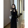 Autumn Women's Clothing New Gentle Wind Long Dress with Thin Backing Purple Knitted Long-sleeved Dress