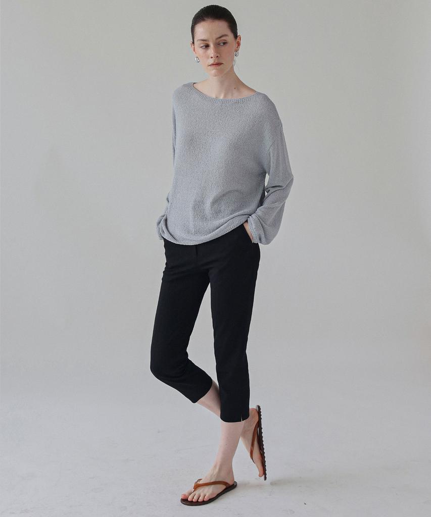 Keullaepeu Linen Boucle Boat Neck Knit_Blue Gray