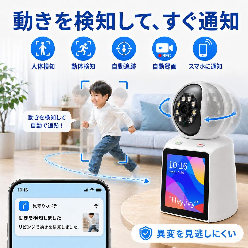 ZAIDER 2K Monitoring Camera for Elderly and Babies Motion Automatic Pet Baby Remote Control [One-Touch Call, Detection, Tracking] Camera, Monitor,