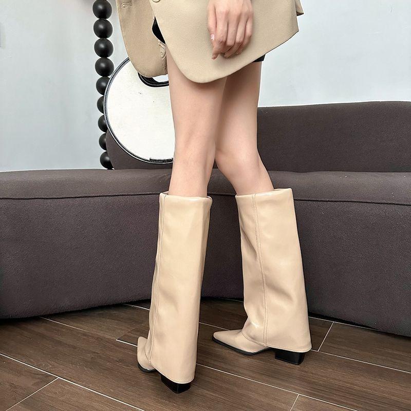 Fashion Elegant Heeled Slip on Women's Long Boots Autumn Winter Sale Goth Waterproof Boot 2025 New Offer Pu Ladies Knee High Shaft Shoes