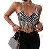 Women Acrylic Crystal Tassels Body Chain Sparkling Body Jewelry Backless Crop Tanks Top for Music Festival Party Outfit
