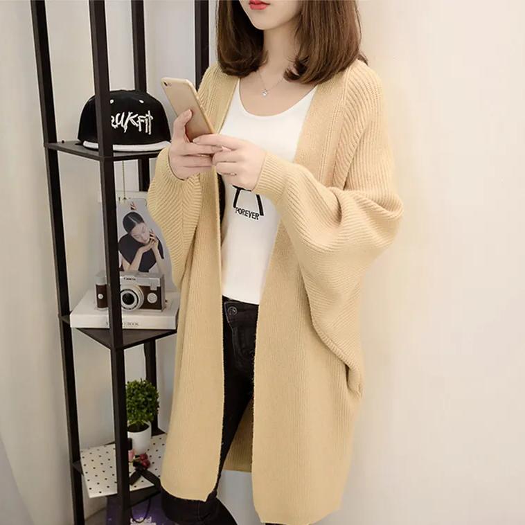 

WTEMPO Осень-зима толстые теплые длинные рукава вязаные кардиганы женские однотонные повседневные универсальные свободные свитера пальто L хаки