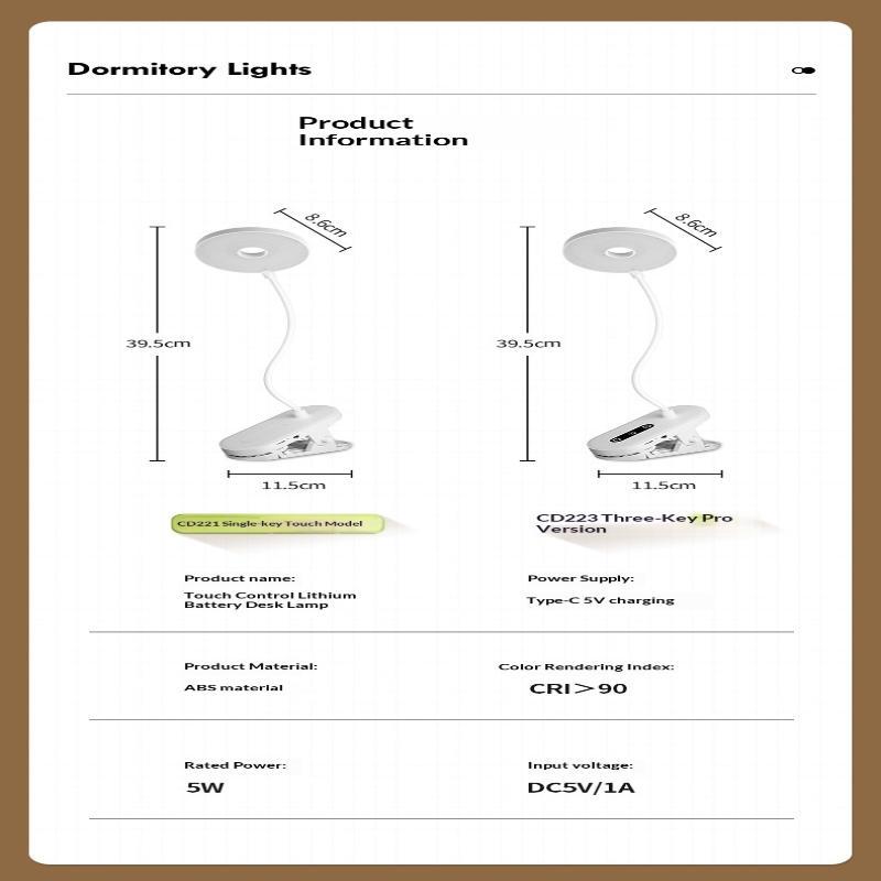 Rechargeable Clip On Led Desk Lamp Flexible Gooseneck Eye Caring Flicker Free For Study Home Office Dorm Reading Work