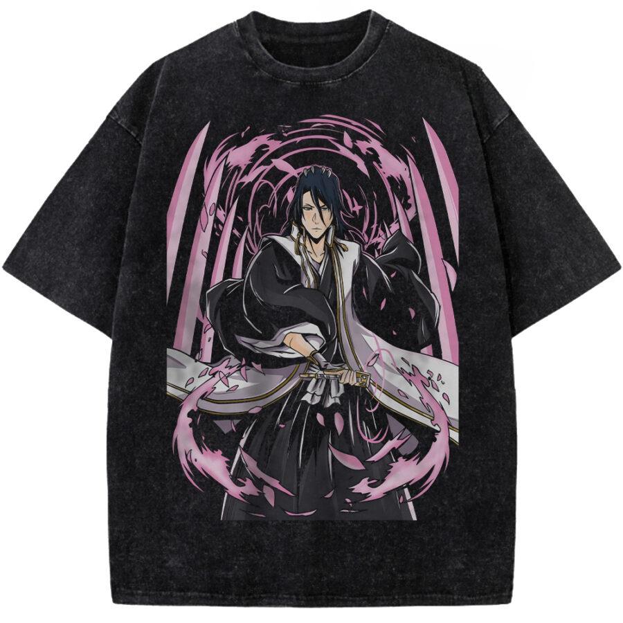 Kurosaki Ichigo BLEACH Kleidung Herren Damen Manga T-Shirts Vintage Gewaschenes T-Shirt Lässig Locker Baumwolle T-Shirt Harajuku Männliches T-Shirt