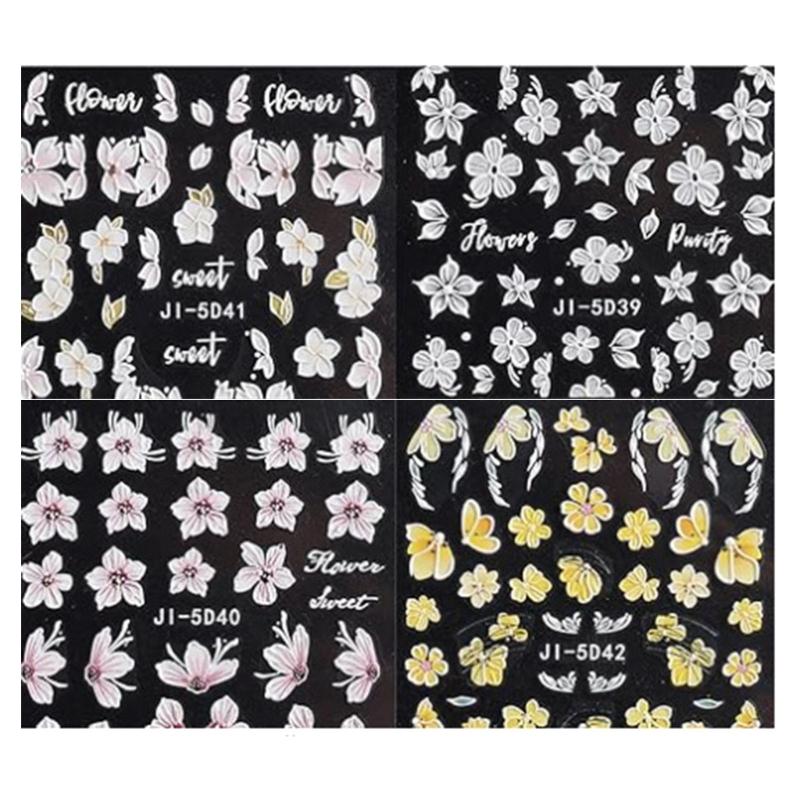 4 Sheets Flowers Nail Decals Simple Nails Art Stickers Sweet Manicure Stickers Adhesive Nail Sticker for Women