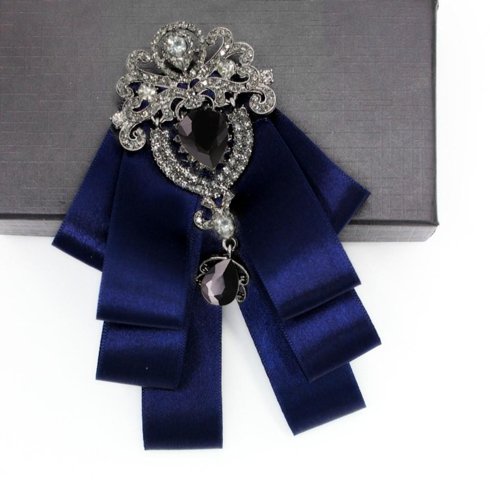 Crystal Bow Tie Fabric Neck Decoration Brooch Accessories Collar Flower  British Style