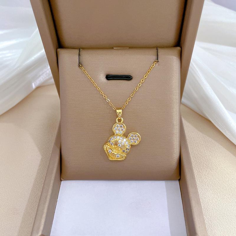 Titanium Steel Micro-Inlaid Luxury Necklace: Elegant Full Diamond Gold Design for Women
