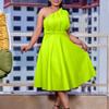 Large Size Women's Clothing Fashion Temperament Solid Color Sexy High Waist Pleated Off-the-shoulder Banquet Dress Dress Dress