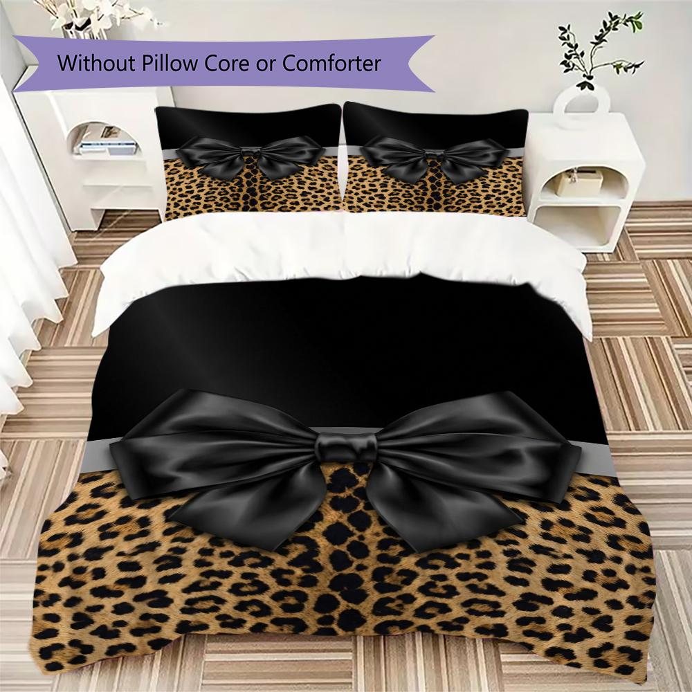 Leopard Print Bow Pattern Bedding uilt Set uilt Cover Pillowcase Home Decoration Birthday Gift (1 * duvet cover + 2 * pillowcase without core)91