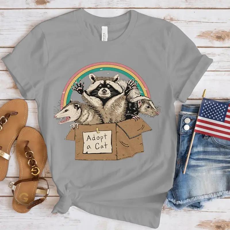 Opossum Print Casual Tee Top Short Sleeve Shirt Lady Clothes Fashion Tshirt Summer Female T Women Lovely Opossum Graphic Tshirt