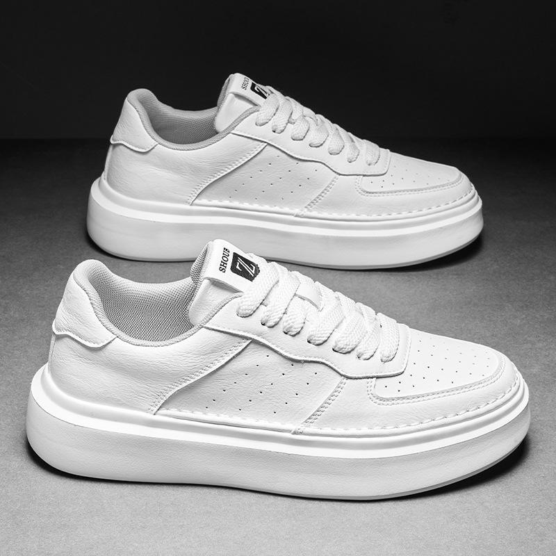 Couple Board Shoes Autumn Leather Surface Solid Color Versatile Low-top Sports Little White Shoes Large Size Platform Men's Shoes