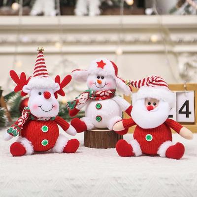 Christmas Knitted Button Doll Pendant, Christmas Elk Ornament, Christmas Snowman Festival Gift, Fabric Red Elderly Decoration