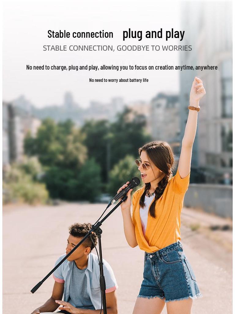 Full Metal Handheld Wired Microphone for Live Stage, Outdoor Singing, and Home Audio.