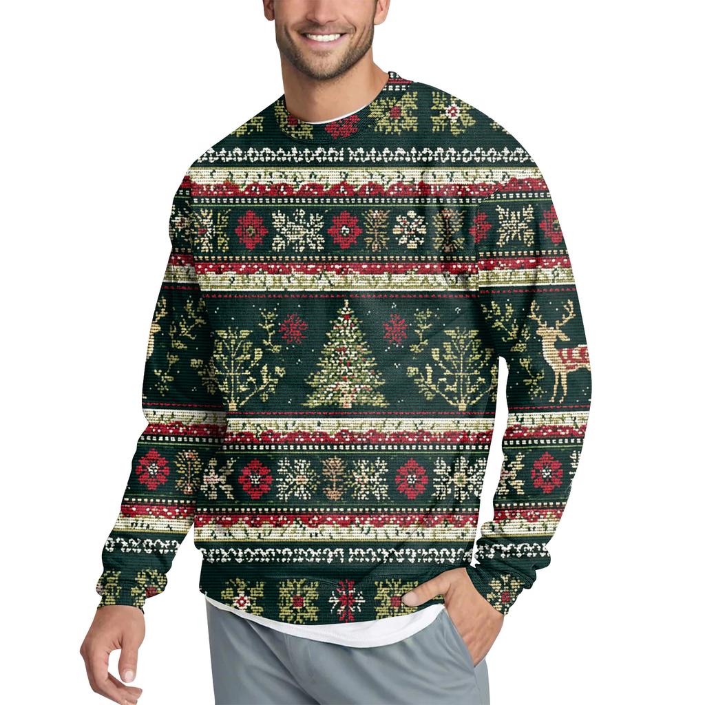 Men's Casual Fashion Printed Round Neck Pullover Sweatshirt
