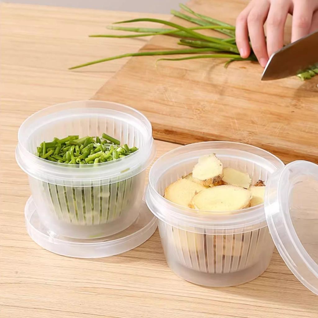 Refrigerator Freshness Box Portable Round Transparent Draining Double Layer Freshness Box Home Ginger Garlic Onion Storage Box